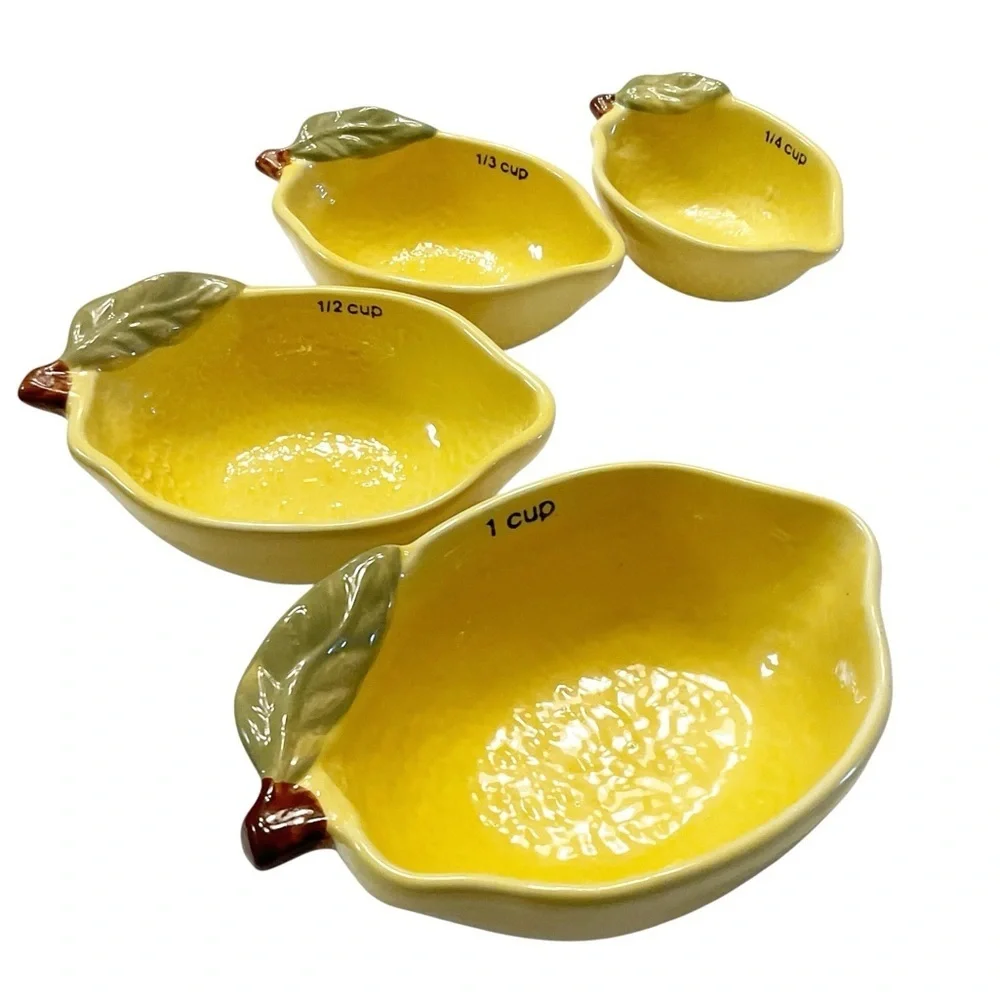 Creative Co-Op Lemon Measuring Cups Set Stoneware 4pc NEW